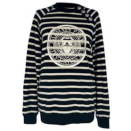 Balmain Stripes Logo Longsleeve Top in Black Cotton Black