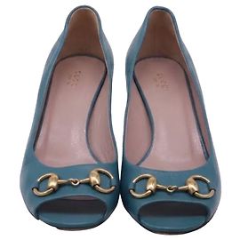 Gucci Horsebit Open-toe Pumps in Teal Leather Other Green
