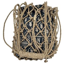 Bolsa Bucket Christian Dior Blue Oblique Net em ráfia multicolorida Multicor