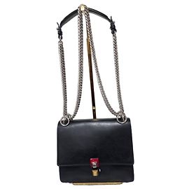 Fendi Signature Kan I Borsa a Spalla Piccola in Pelle Nera Nero