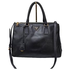 Prada Saffiano Leather Large Galleria Double Zip Tote Bag - Black Black