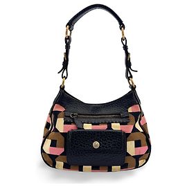 Prada Bolsa de ombro em tela e couro Preto
