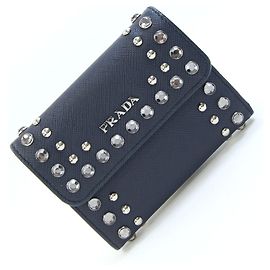 Carteira Prada Tri-fold em couro Navy Azul marinho