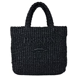 Sac cabas Prada Small Crochet Tote en raphia noir Noir