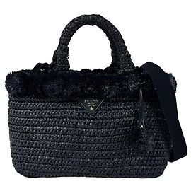 Sac à main Prada en raphia noir Noir