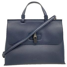 Gucci Bamboo Handtasche aus dunkelblauem Leder Marineblau