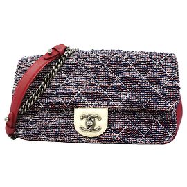 Bolsa de Ombro com Corrente Chanel Matelassé Vermelho Azul marinho