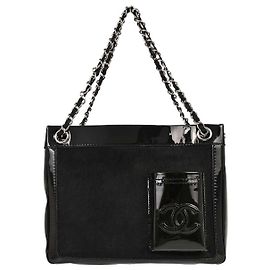 Chanel CC Pocket Pony Hair with Patent Medium Black
