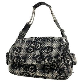 Borsa a tracolla Chanel 2.55 Chain Tweed Nero Bianco