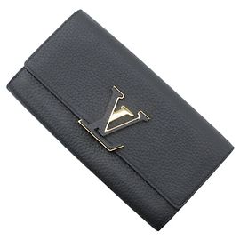 Louis Vuitton Black Taurillon Leather Bi-fold Long Wallet Black