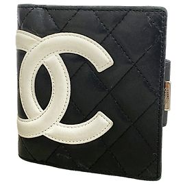 Portafoglio Chanel Cambon in pelle di agnello Nero Bianco
