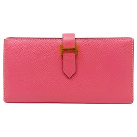 Hermès Carteira Hermes Bearn Soufflet Epsom em Rose Azalee Rosa