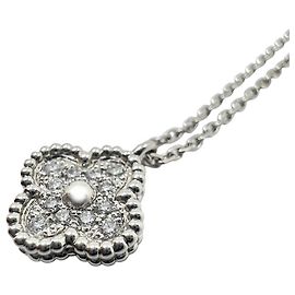 Collier Pendant Sweet Alhambra Van Cleef & Arpels en Or Blanc avec Diamants Doré