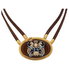 Hermès Colar Choker Hermes em couro marrom Marrom