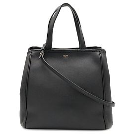 Céline Celine Small Fold Cabas Tote Bag aus schwarzem Leder Schwarz
