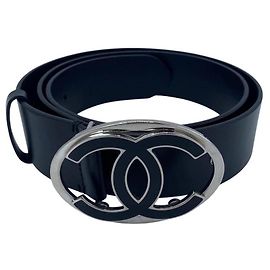 Chanel Oval CC Leather Belt in Black and Silver Black Silver hardware