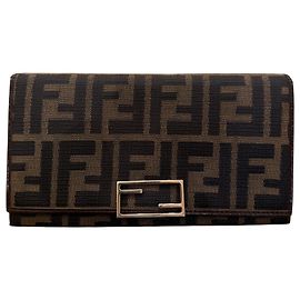 Fendi Baguette Continental Zucca Embossed Leather Brown