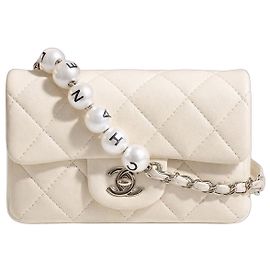 Chanel My Precious Pearls Mini Bolso Cinturón de Cuero Acolchado Blanco Gold hardware