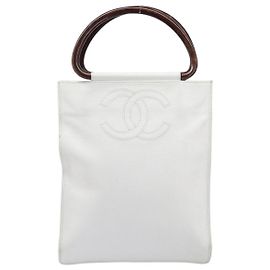 Chanel Vintage Wooden Quilted Caviar Large Blanc