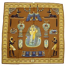 Hermès Foulard HERMES Carre 90 Design Tutankhamun Marrone Multicolore Giallo