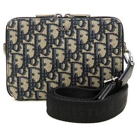 Borsa a tracolla Christian Dior Oblique Jacquard Nero Beige