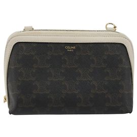 Céline Celine Triomphe Chain Clutch mit Rundum-Reißverschluss aus beschichtetem Canvas Braun
