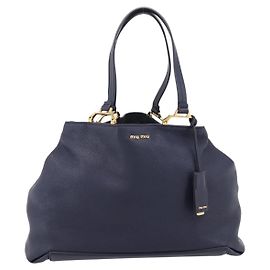 Miu Miu Madras Leather Medium Bleu Marine