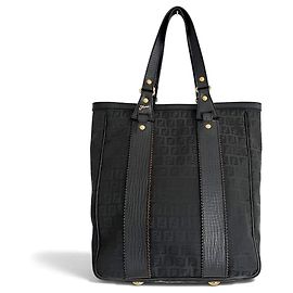 Fendi Monogram Shopper-Tasche aus schwarzem Leder Schwarz