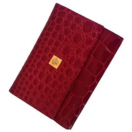 Carteira de couro com relevo de crocodilo vermelha Gianni Versace Vermelho