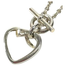 Hermès Collier chaîne Hermes en argent sterling 925 avec logo cœur Argenté