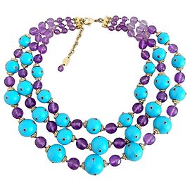 Autre Marque Colar Carlo Zini de três voltas azul turquesa e roxo Azul Roxo