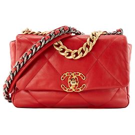 CHANEL - Bolsa de ombro Chanel 19 em couro liso vermelho Vermelho