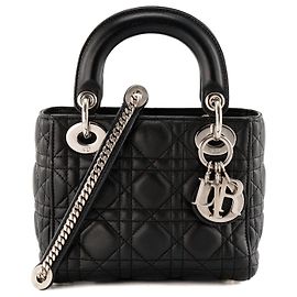 DIOR - Borsa a tracolla Lady Dior mini in pelle cannage nera Nero