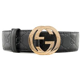 GUCCI - Cinturón Interlocking Gucci de piel grabada negro (T75) Negro