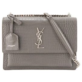 Autre Marque SAINT LAURENT - Bolsa de ombro Saint Laurent Sunset em couro com relevo de crocodilo cinza Cinza