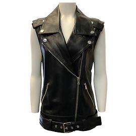 Chaleco Moto de Cuero Negro Michael Kors Collection Negro