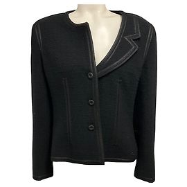 Chanel Black 2002 Cruise Resort Collection Asymmetric Neckline Single Breasted Tweed Jacket Black