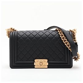Chanel Borsa a spalla Boy Medium in pelle di vitello trapuntata con doppia cucitura Nero Nero