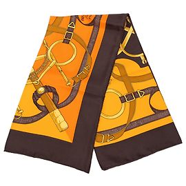 Pañuelo de seda Hermès Eperon D Or Marrón 90 Castaño