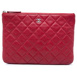 Clutch Chanel Small Quilted Lambskin O Case Roja Roja