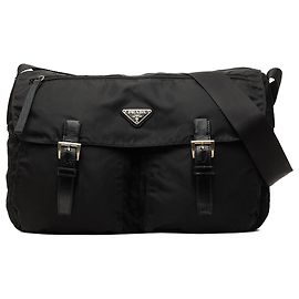 Sac messager Prada Tessuto noir avec fermeture éclair et double boucle Noir