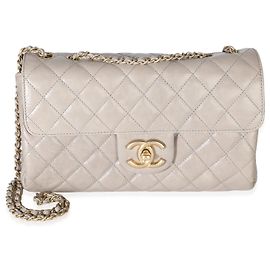 Bolsa Medium Accordion Chanel em couro de bezerro matelassê cinza com efeito amassado Marrom