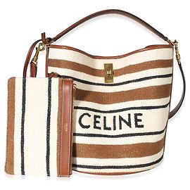 Céline Bolsa Bucket 16 Celine em jacquard têxtil riscado bege e castanho Marrom Bege