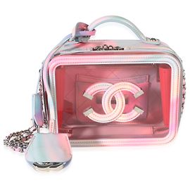 Petit vanity case Chanel en PVC verni rose avec filigrane Multicolore