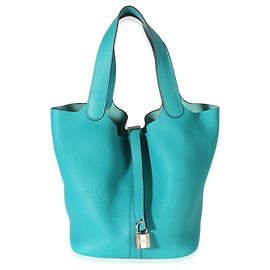 Hermès Bleu Paon Clemence Picotin Lock 22 PHW Blu Verde
