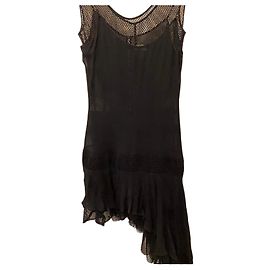 Extē schwarzes asymmetrisches Spitzen- und Seidenkleid