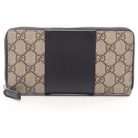 Gucci EDEN GG Supreme Round Long Wallet Black Beige