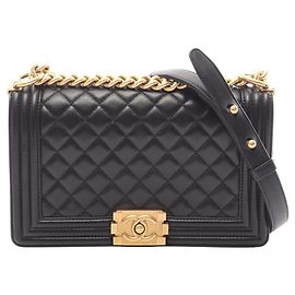 Bolsa de Ombro Chanel Boy em couro de cordeiro preto Preto