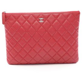 Chanel Matelassé Second Bag Clutch Handbag Red