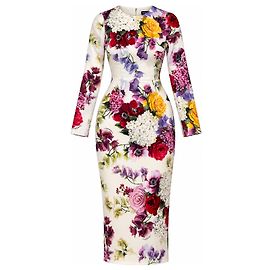 Dolce & Gabbana Vestido Midi de Seda Estampado Floral Primavera 2019 Blanco Multicolor